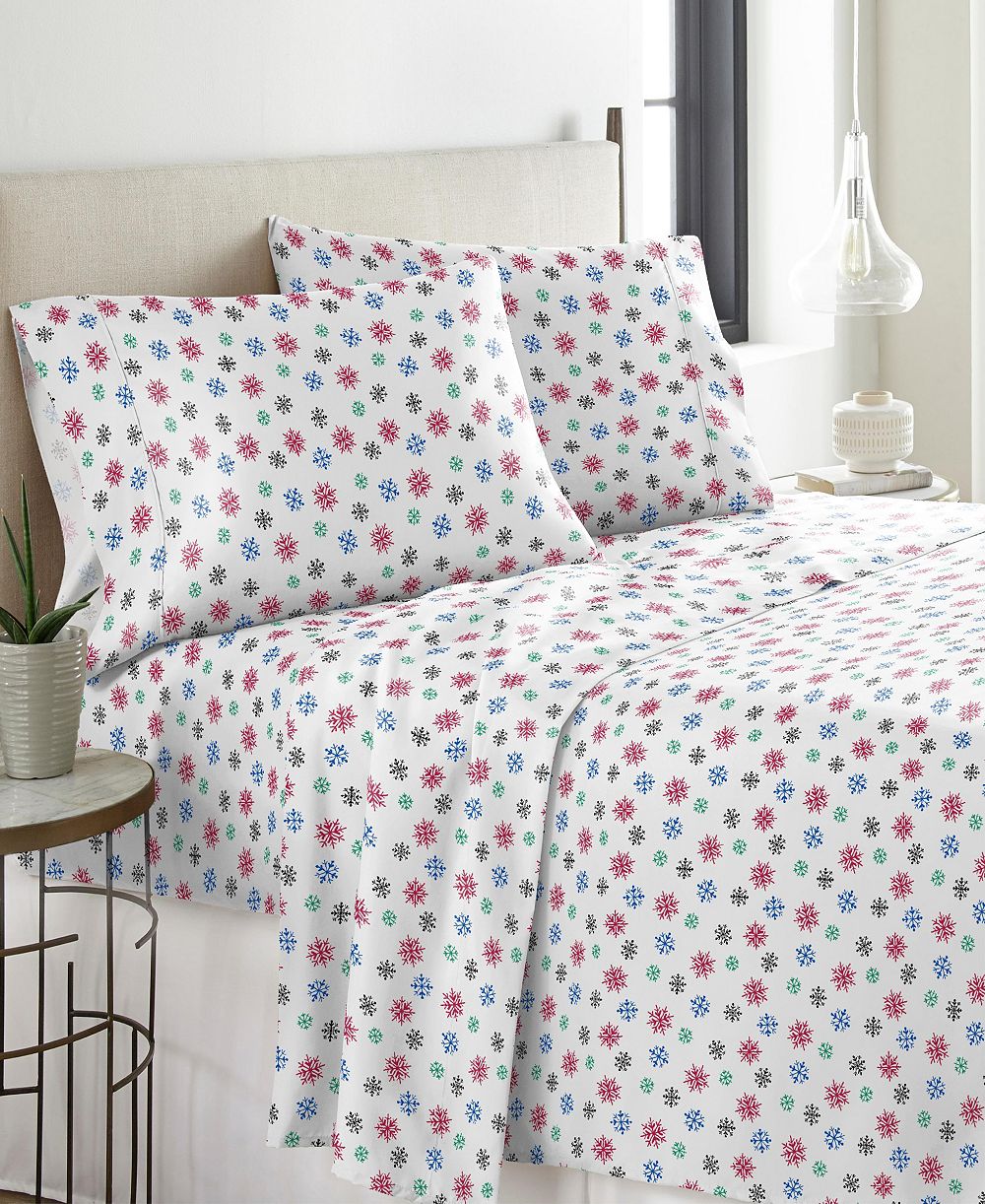 Комплект фланелевых простыней Pointehaven Bright Snowflake Heavy Weight Cotton Flannel, Full