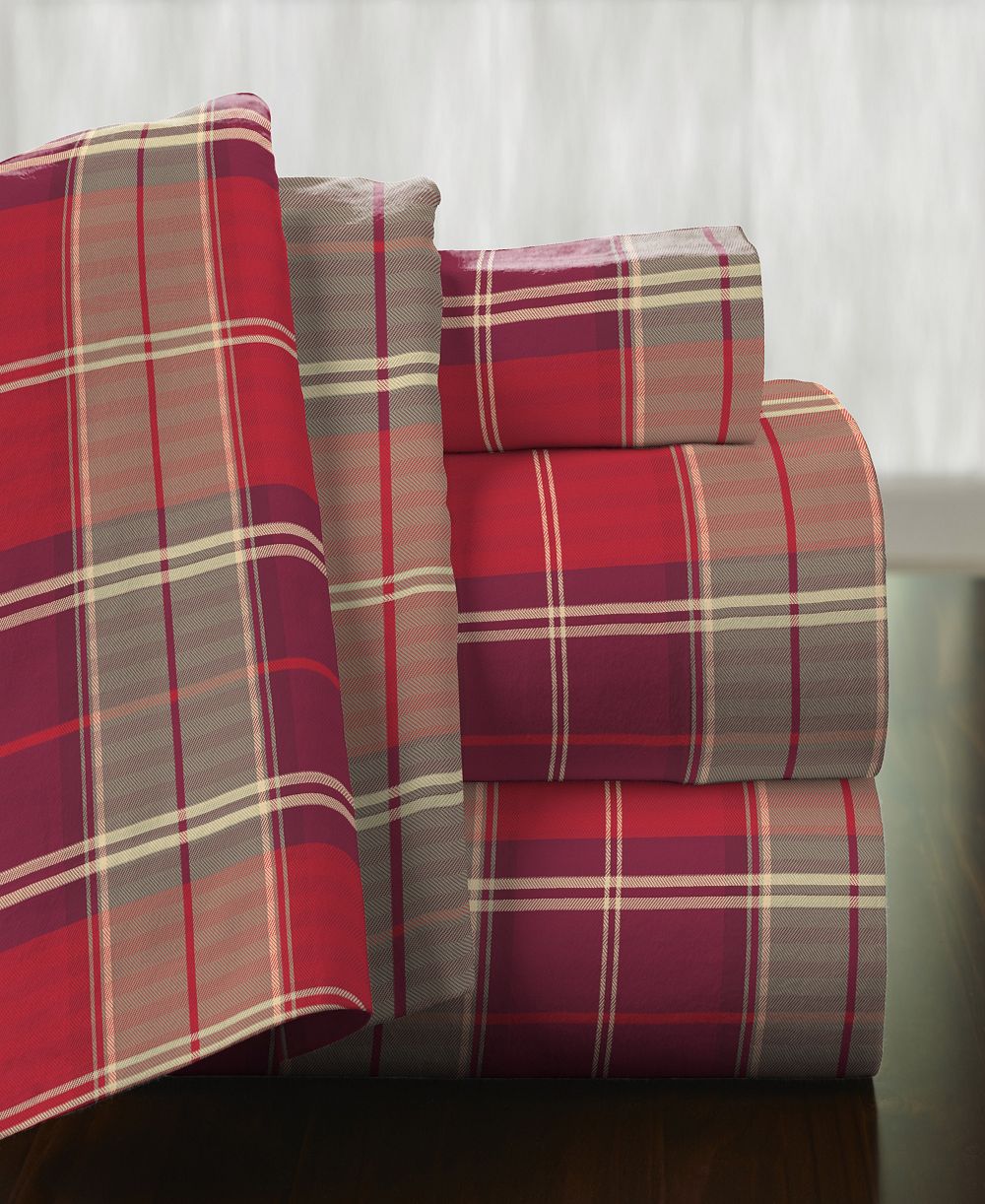 Pointehaven Piedmont Plaid Superior Weight Cotton Flannel Sheet Set, Queen