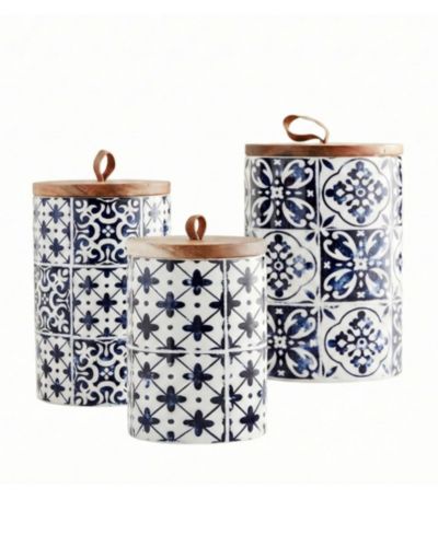 American Atelier Blue Medallion 3 PC Canister Set