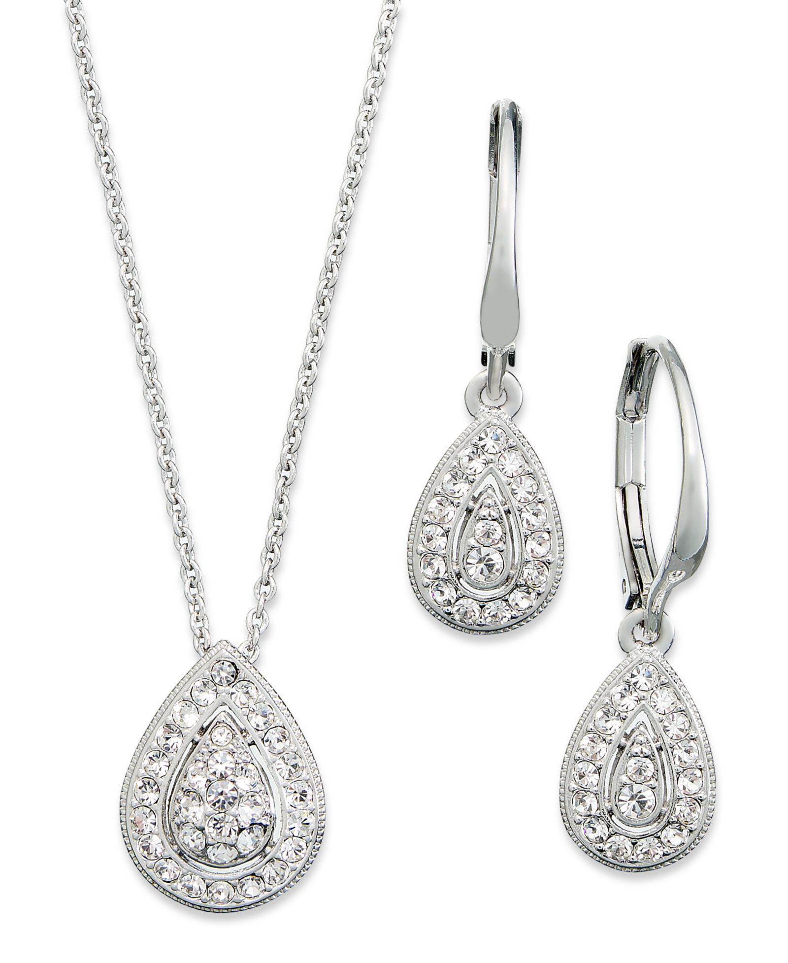 Набор серьги и колье Eliot Danori Rhodium-Plated Crystal Teardrop