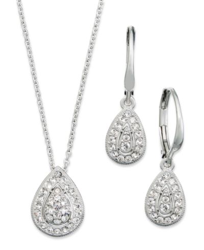 Eliot Danori Rhodium-Plated Crystal Teardrop Earrings and Pendant Necklace Set, Created for Macy's