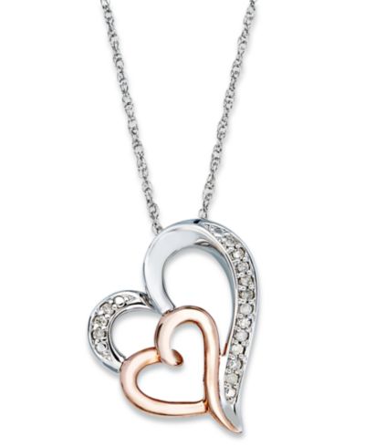 Подвеска Diamond Double Heart из стерлингового серебра и 14k Rose Gold