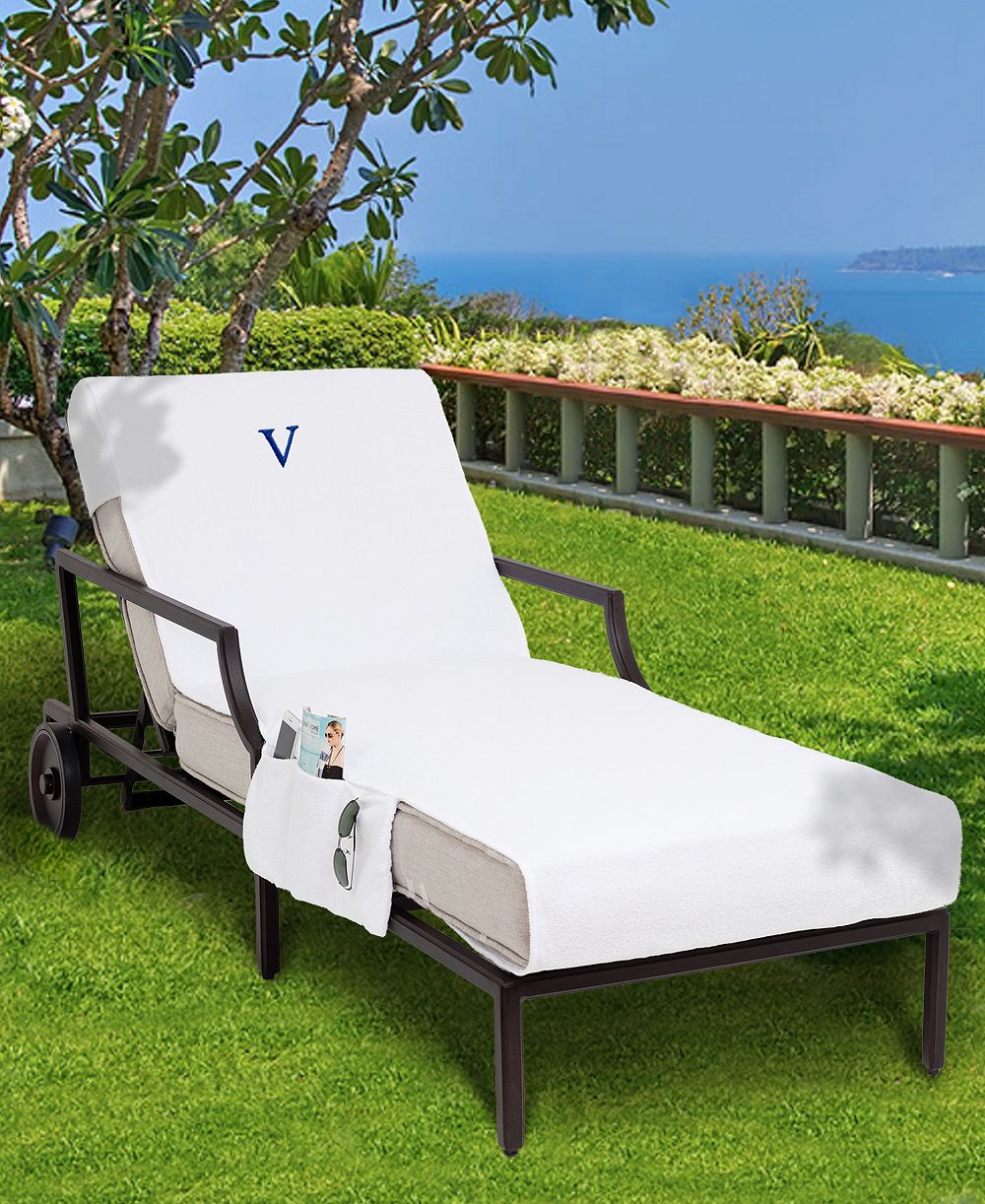 Linum Home Personalized 100% Turkish Cotton Chaise Lounge Cover с боковыми карманами