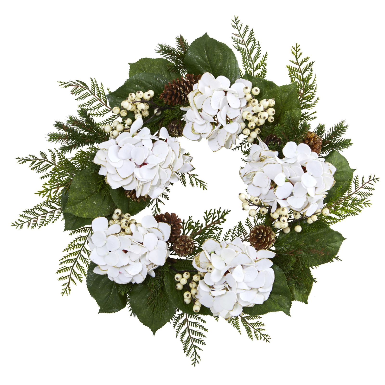 Декоративный венок Nearly Natural 24" Gold Trimmed Hydrangea & Berry