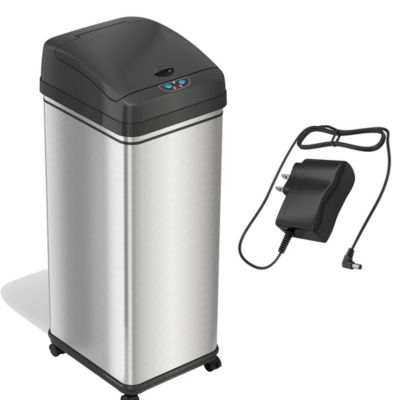 iTouchless 50 Liter / 13 Gallon / Stainless Steel Sensor Kitchen Trash Can with Wheels, AC Adapter, and AbsorbX Odor Filter