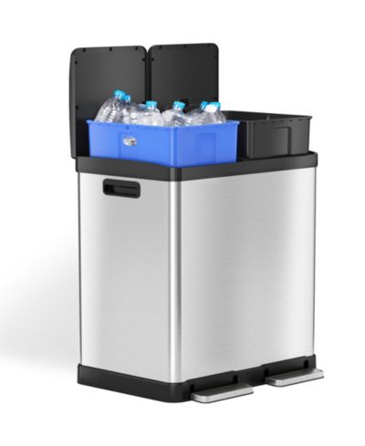 halo 61 Liter / 16 Gallon SoftStep Stainless Steel Combo Step Pedal Kitchen Trash Can and Recycle Bin with Dual AbsorbX Odor Filters