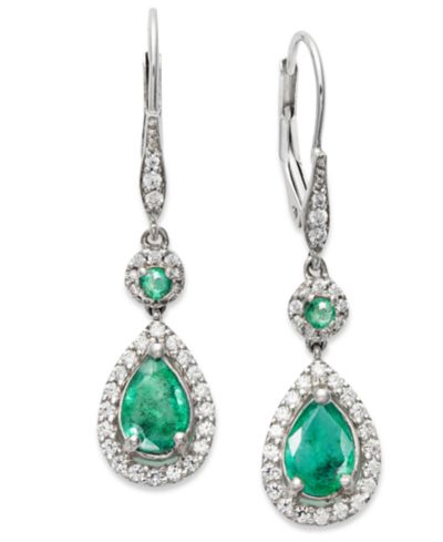Серьги-капли с сапфиром (1-3/8 ct. t.w.) и бриллиантом (1/3 ct. t.w.) в белом золоте 14k