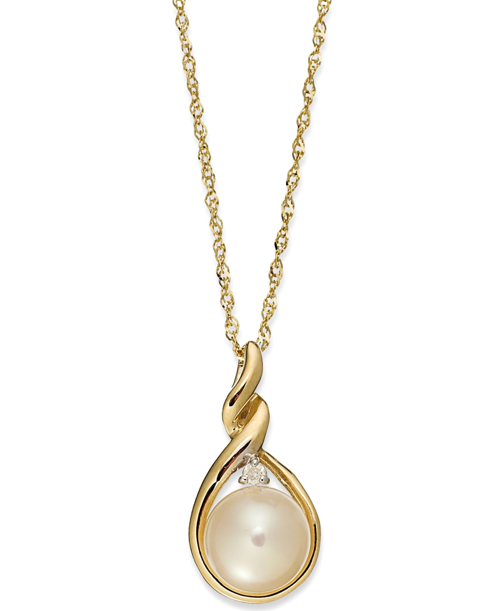 Macy's Ожерелье 14k Gold с жемчугом Freshwater и бриллиантами Twist Pendant