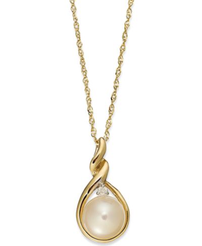 Macy's Ожерелье 14k Gold с жемчугом Freshwater и бриллиантами Twist Pendant