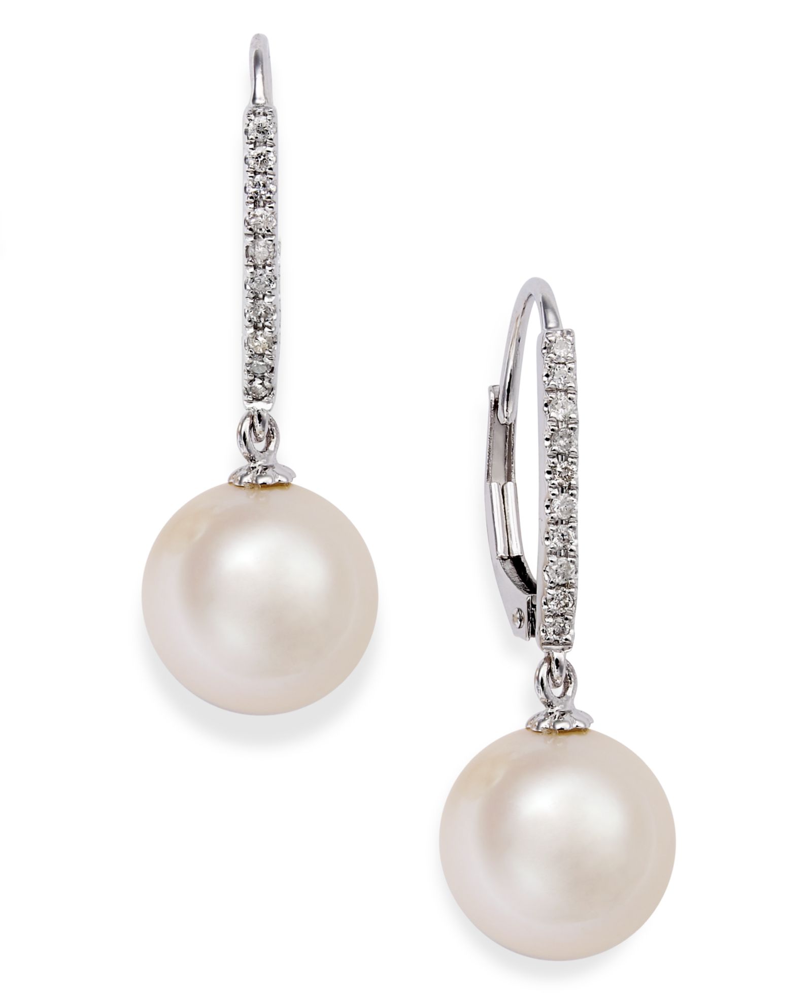 Honora серьги с культивированным речным жемчугом (10mm) и бриллиантом (1/10 ct.t.w), 14k White Gold
