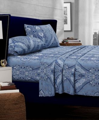 Tribeca Living Atlantis Printed Cotton Extra Deep Pocket Sheet Set, Queen