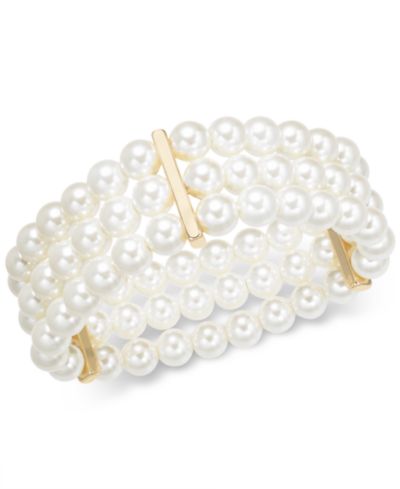 Браслет Charter Club Gold-Tone Imitation Pearl Triple-Row Stretch