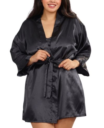 Dreamgirl Plus Size Satin Robe & Chemise 2-Piece Lingerie Set