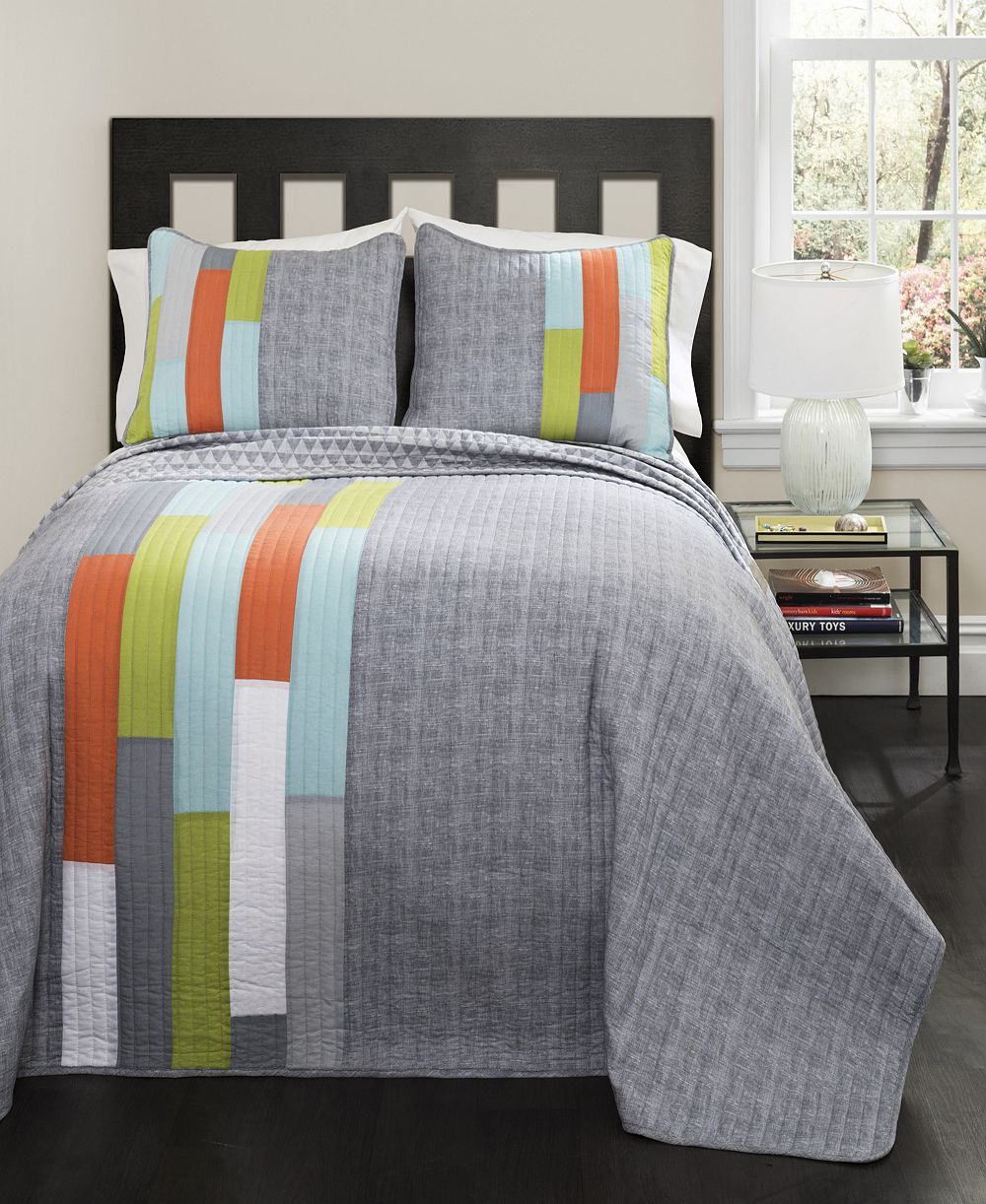 Lush Décor Shelly Stripe, комплект стеганого покрывала, 3 шт., Full/Queen
