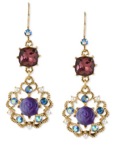 Серьги Betsey Johnson Antique Gold-Tone Flower Medallion Crystal Drop
