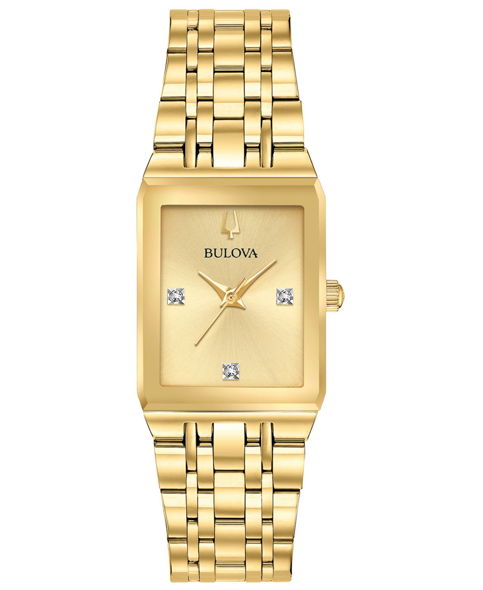 Женские часы Bulova Futuro с бриллиантовым акцентом, золотистый корпус, стальной браслет 20.5x31.5mm