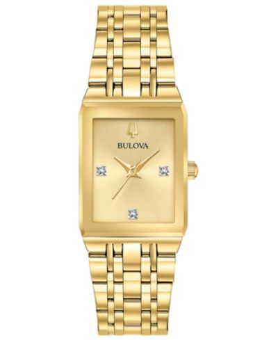 Женские часы Bulova Futuro с бриллиантовым акцентом, золотистый корпус, стальной браслет 20.5x31.5mm