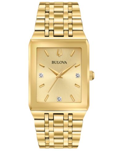 Мужские часы Bulova Men's Futuro с золотистым стальным браслетом и бриллиантами, 30x45mm
