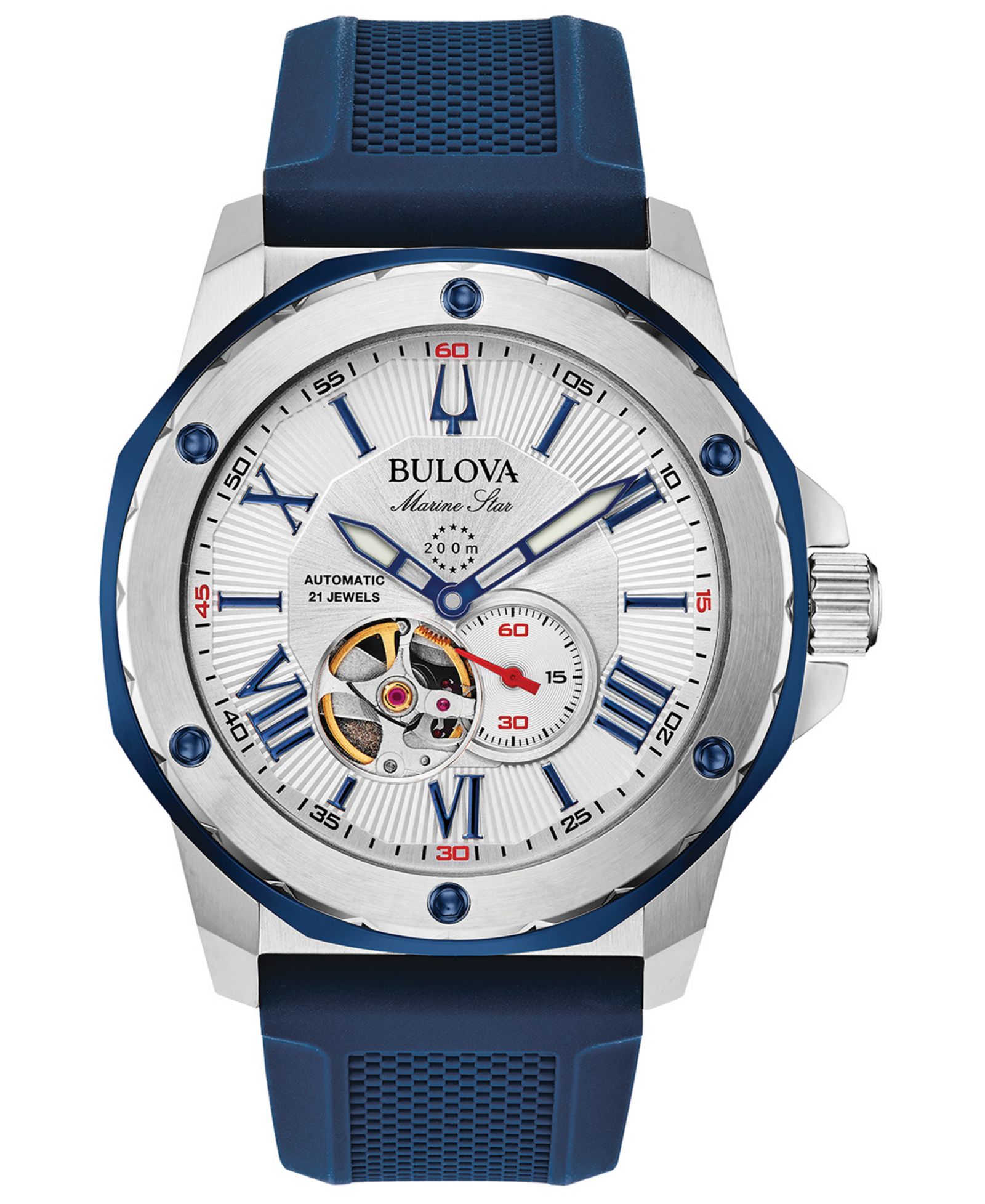 Мужские часы Bulova Automatic Marine Star Blue Silicone Strap 45mm