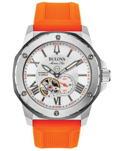 Bulova Мужские автоматические часы Marine Star, оранжевый силиконовый ремешок, 45mm