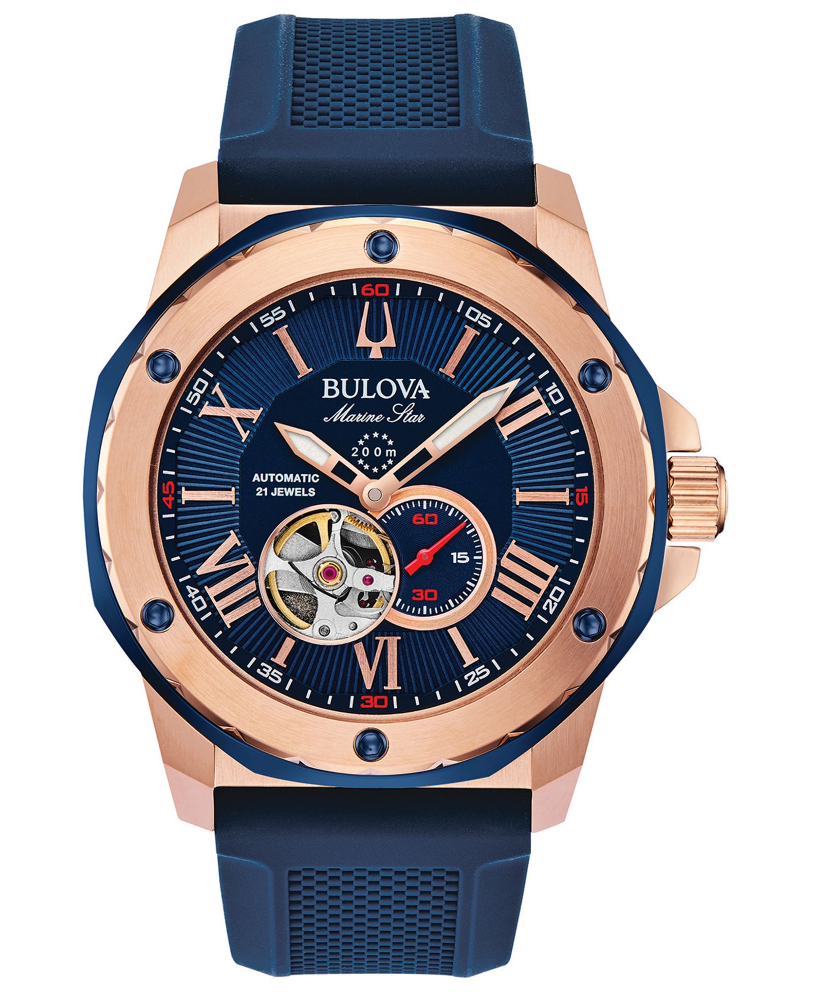 Часы Bulova Men's Automatic Marine Star Blue Silicone Strap 45mm