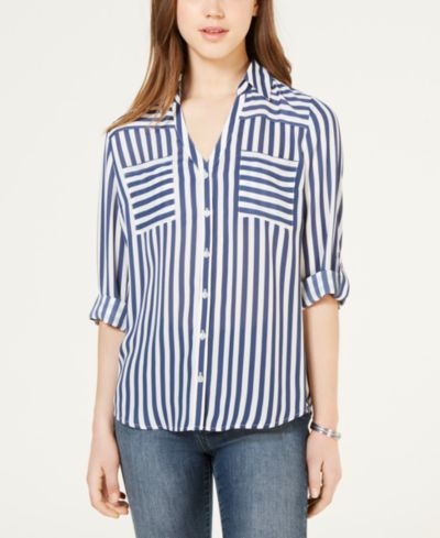 BCX Juniors' Striped Button-Up Shirt