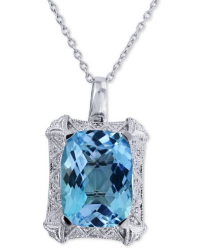Подвеска-ожерелье с Blue Topaz (25 ct. t.w.) и Diamond (1/10 ct t.w.) из стерлингового серебра