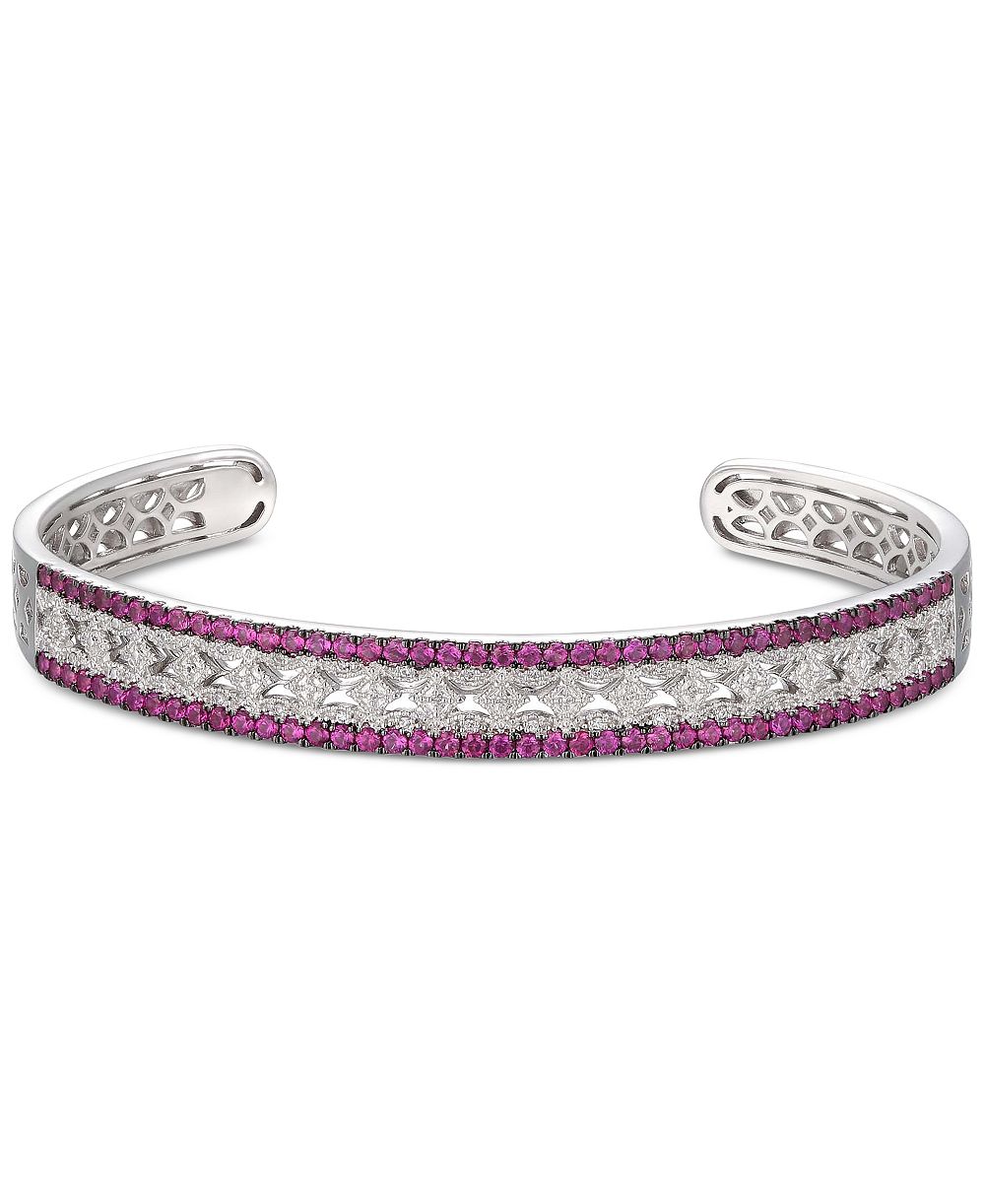 Sapphire (1-3/4 ct. t.w.) & Diamond (1/10 ct. t.w.) Bangle Bracelet in Sterling Silver (Also Available in Ruby & Emerald)