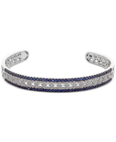 Sapphire (1-3/4 ct. t.w.) & Diamond (1/10 ct. t.w.) Bangle Bracelet in Sterling Silver (Also Available in Ruby & Emerald)