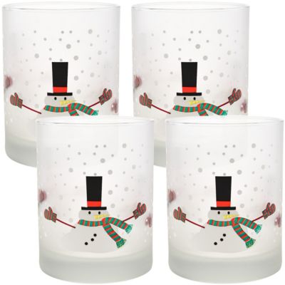 Culver Melting Snowman 14oz Frosted Double Old Fashioned Glass, Set of 4