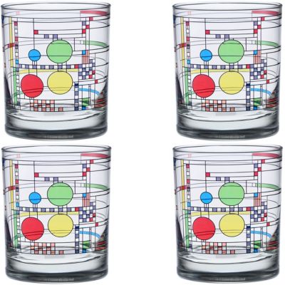 Frank Lloyd Wright Coonley Playhouse 14oz Double Old Fashioned Glass, Set of 4