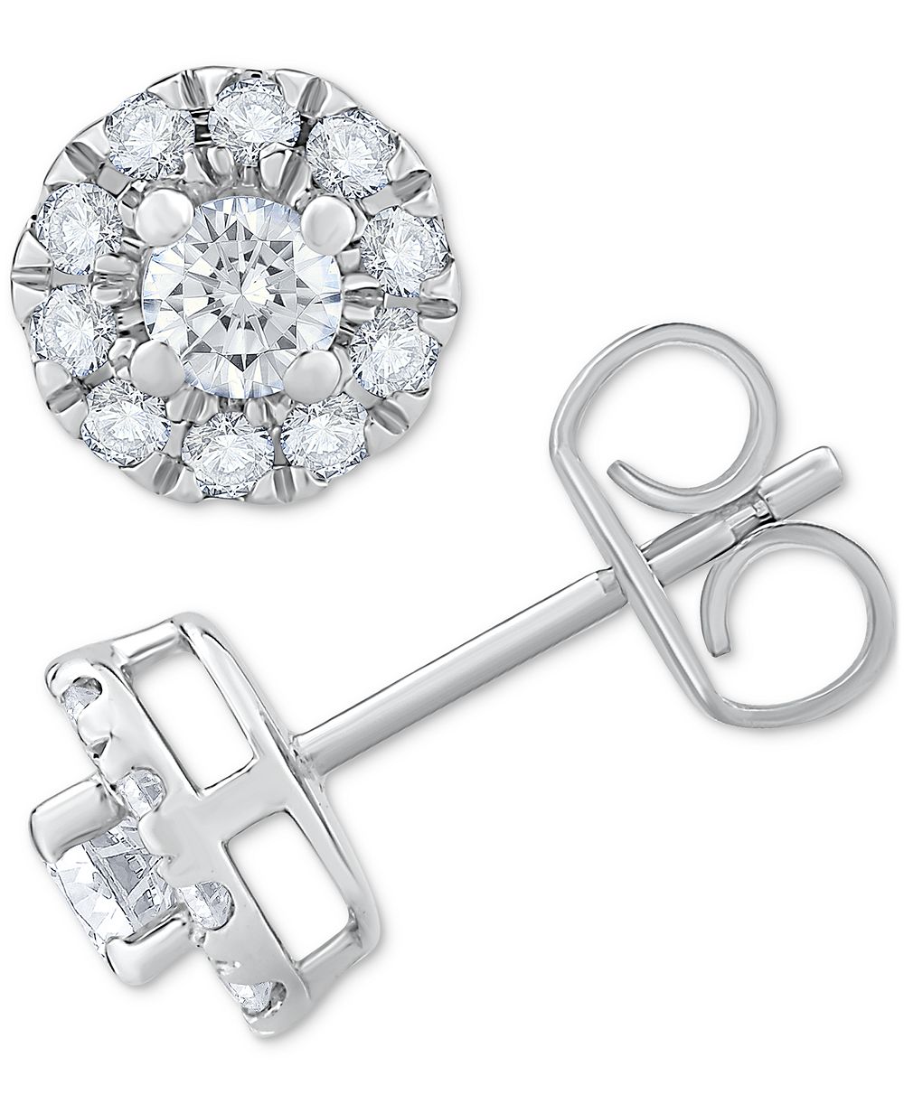 Diamond Round Halo Stud Earrings (1/2 ct. t.w.) in 14k White Gold or 14k Gold