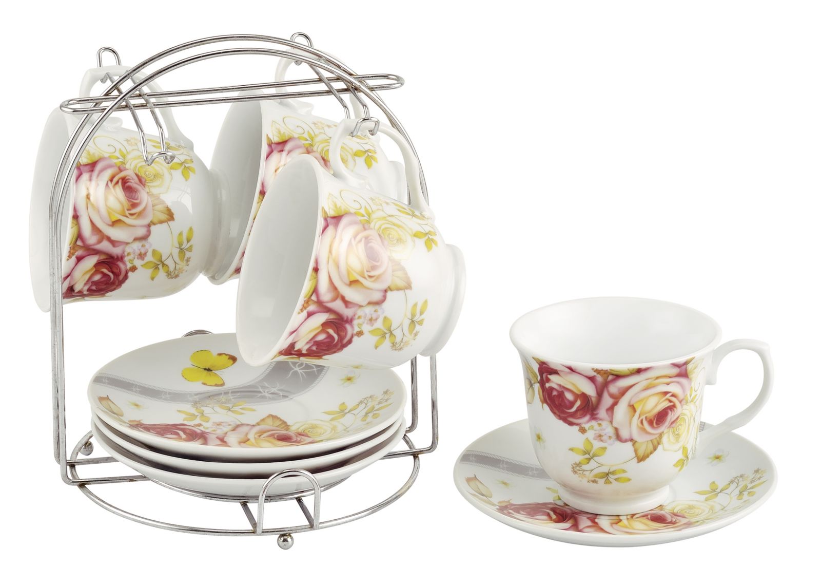 Набор кофейных чашек и блюдец Lorren Home Trends Floral, набор на 4 персоны