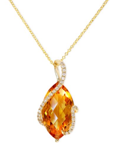 EFFY® Amethyst and Diamond (1/8 ct. t.w.) Marquise Wrap Pendant in 14k Gold (Also in Green Amethyst, Citrine, London Blue Topaz)