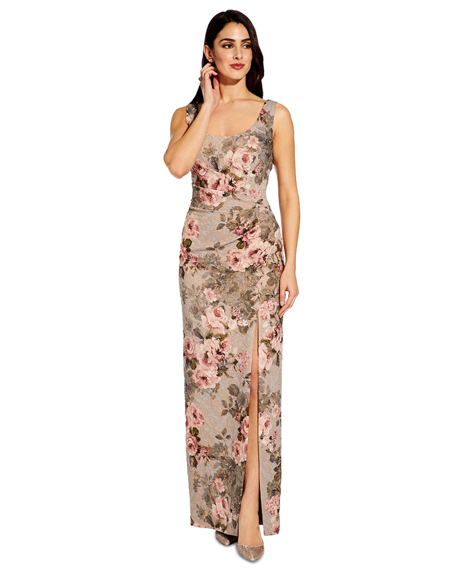 Женское вечернее платье Adrianna Papell Metallic Floral-Print Column