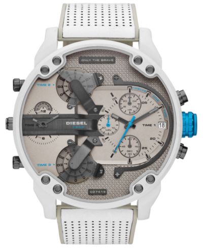 Мужские часы Diesel Chronograph Mr. Daddy 2.0, белый кожаный ремешок, 57mm