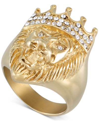 LEGACY for MEN by Simone I. Smith Crystal Lion Ring in Gold-Tone Ion-Plated Stainless Steel