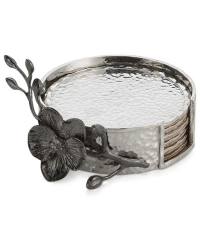Michael Aram Set of 6 Black Orchid Coasters с Caddy