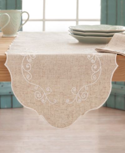 Lenox French Perle Embroidered Runner, 14" x 70"