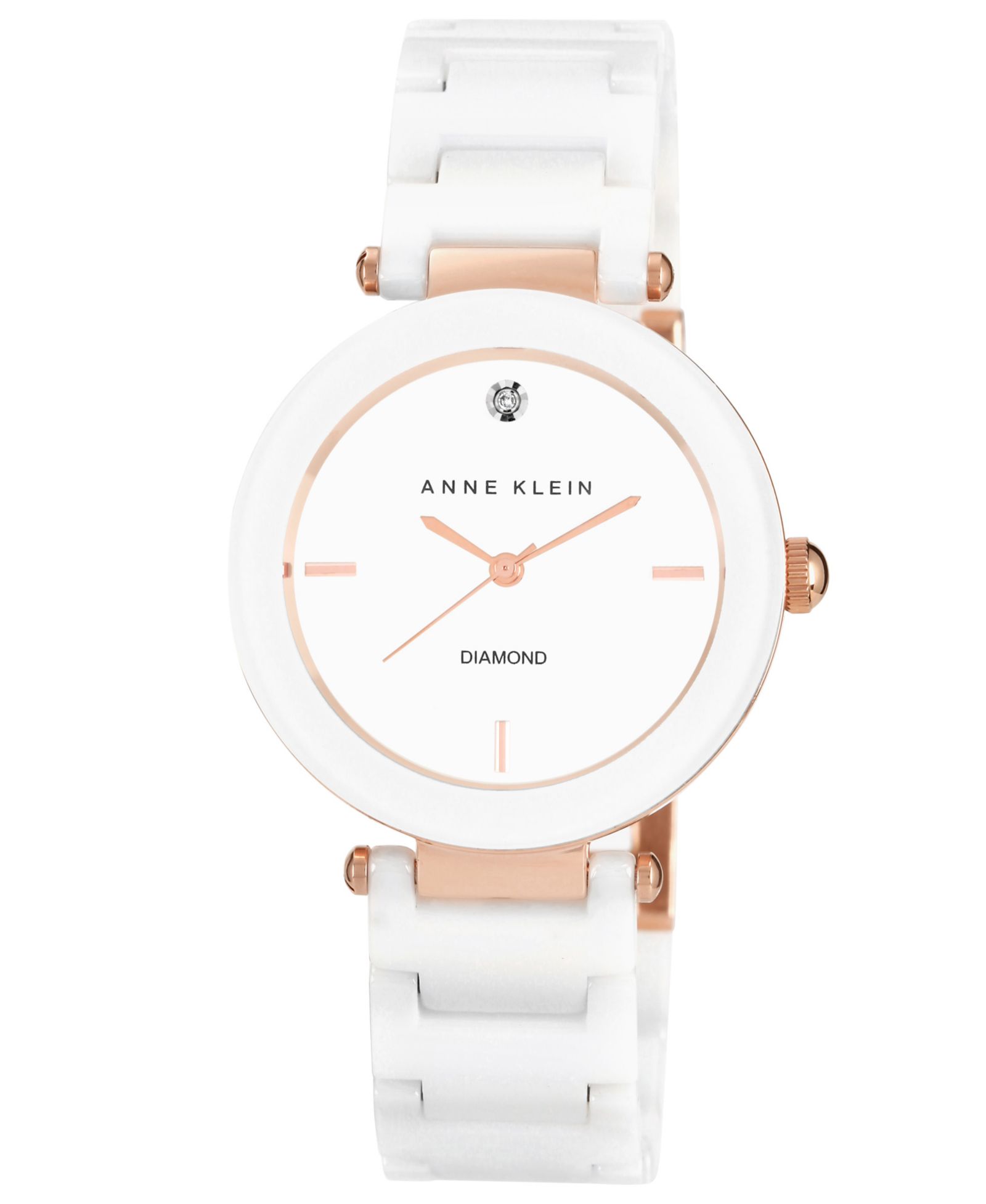 Anne Klein Women's Diamond Accent White Ceramic Bracelet Watch 33mm AK-1018RGWT