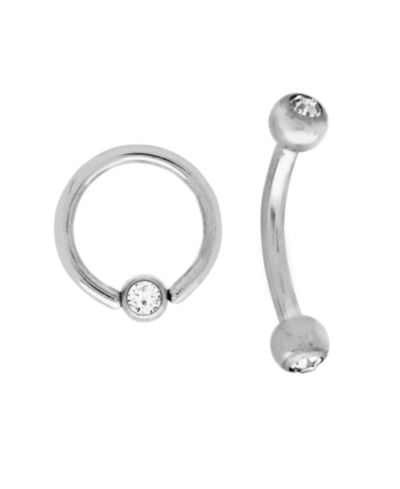 Комплект из 2 шт. Bodifine Stainless Steel Crystal Eyebrow Bar and Ring