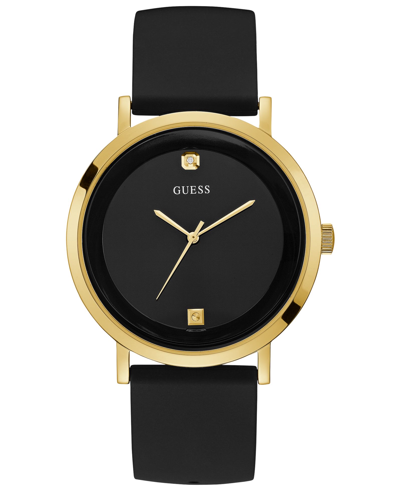 GUESS Men's Supernova Diamond-Accent Black Silicone Strap Watch 44mm