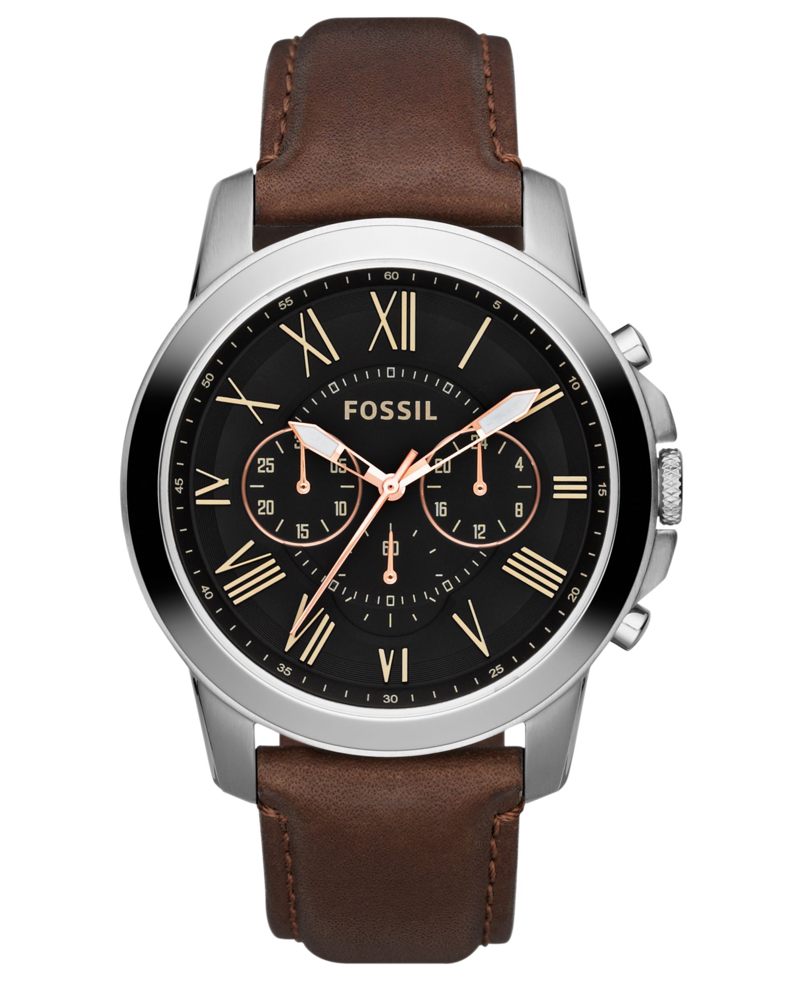 Fossil Мужские часы Chronograph Grant, коричневый кожаный ремешок, 44mm