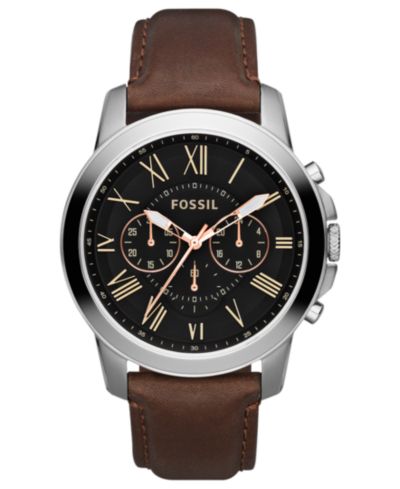 Fossil Мужские часы Chronograph Grant, коричневый кожаный ремешок, 44mm
