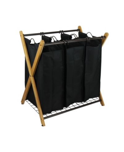 Oceanstar X-Frame Bamboo 3-Bag Laundry Sorter, Black