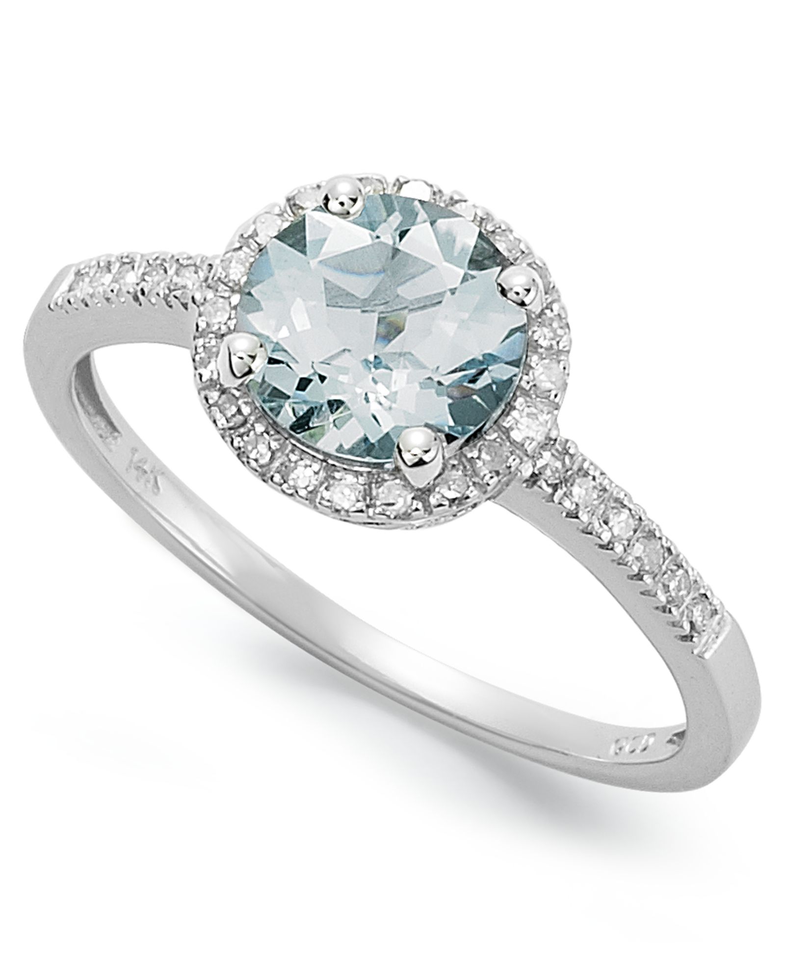 Кольцо с аквамарином (1 ct. t.w.) и бриллиантом (1/8 ct. t.w.) в белом золоте 14k