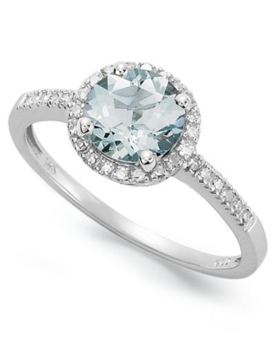Кольцо с аквамарином (1 ct. t.w.) и бриллиантом (1/8 ct. t.w.) в белом золоте 14k