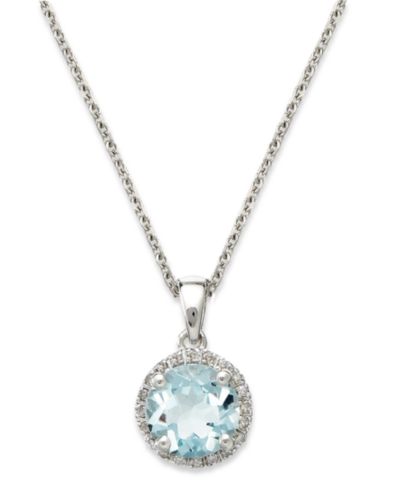 Ожерелье Macy's из белого золота 14k с акцентами из Aquamarine и Diamond
