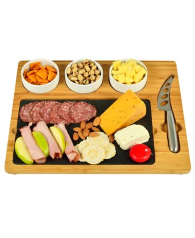 Набор Picnic at Ascot: доска для сыра из бамбука и сланца, 3 чаши, многофункциональный нож