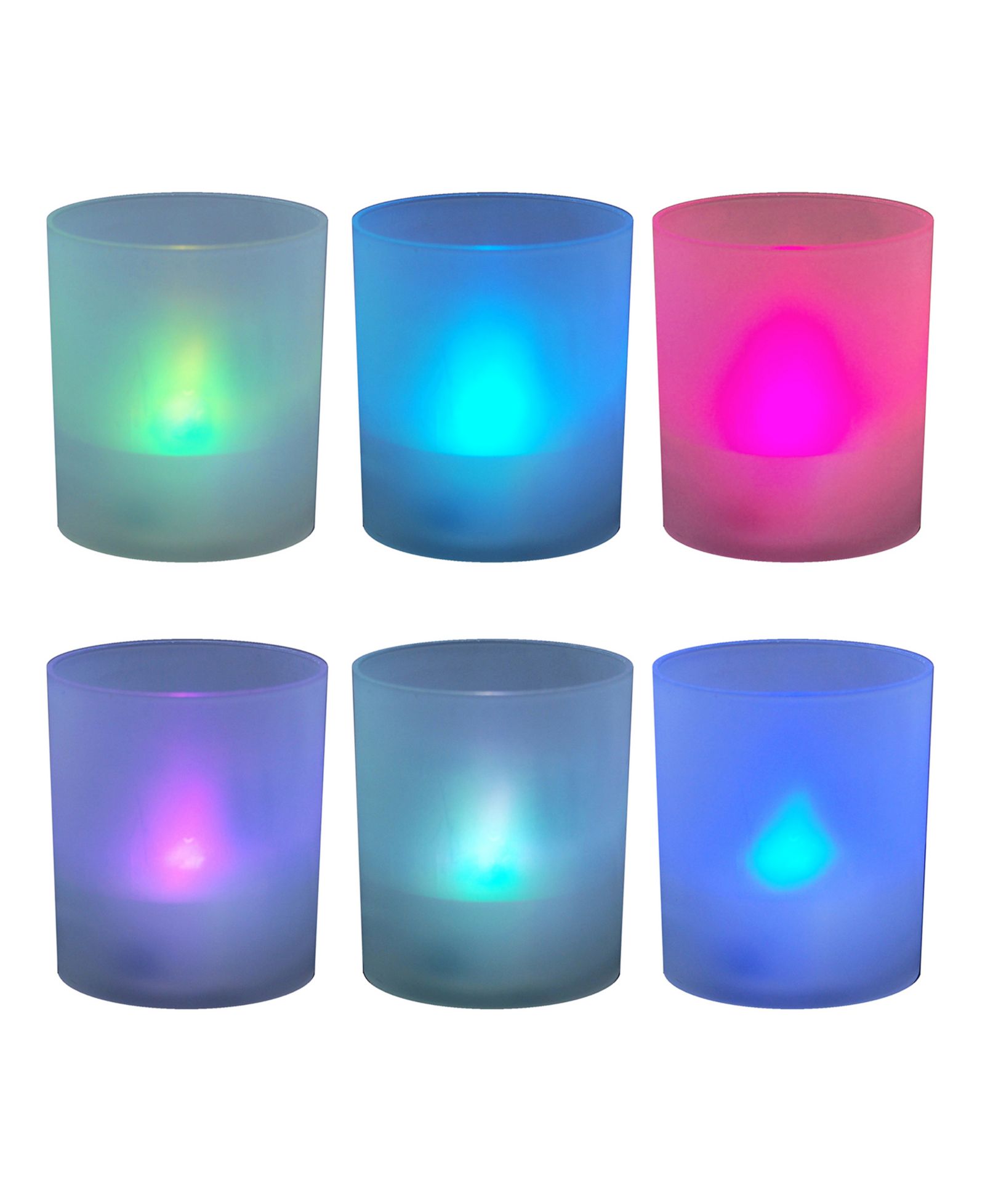 Lumabase Set of 6 Flickering Color Changing LED Lights in Frosted Votive Holders Cups